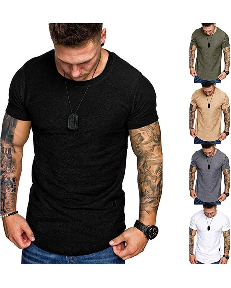 Uni Clau Fashion Mens T Shirt Muscle Gym Workout Athletic Shirt Cotton Tee Shirt Top Black - Image 4